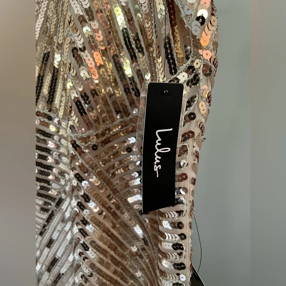 Lulu's Gold Sequin Geometric Pattern Dress - Picture 4 of 5